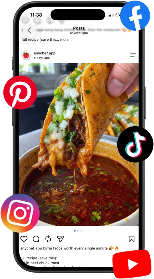 Saving a recipe from social media in Anychef